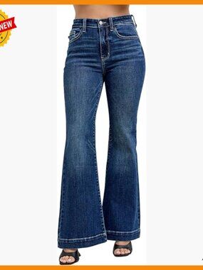 High Waisted Petite Trouser Flare Jeans, 93% Cotton Stretch Fit